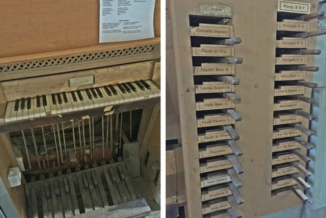 Fosdinovo Church Organ Keyboard and Stop Registers