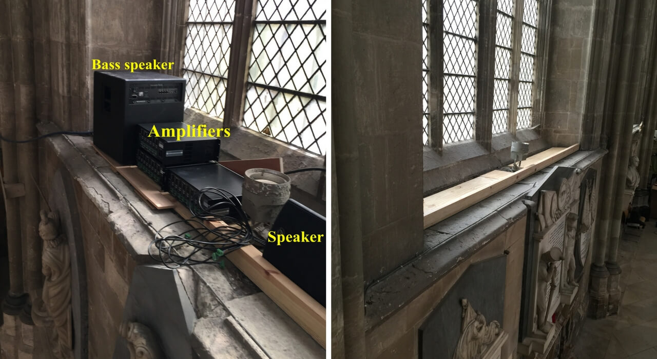 Canterbury speakers and amplifiers on Nave window sills