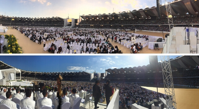 Stadium filling up before Papal Mass