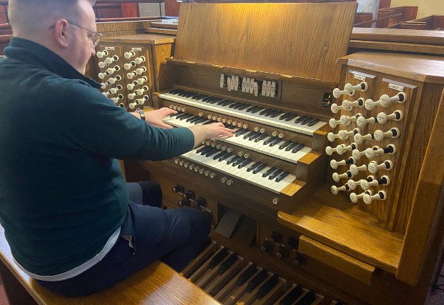 Playing the new organ at St Mary's Manchester